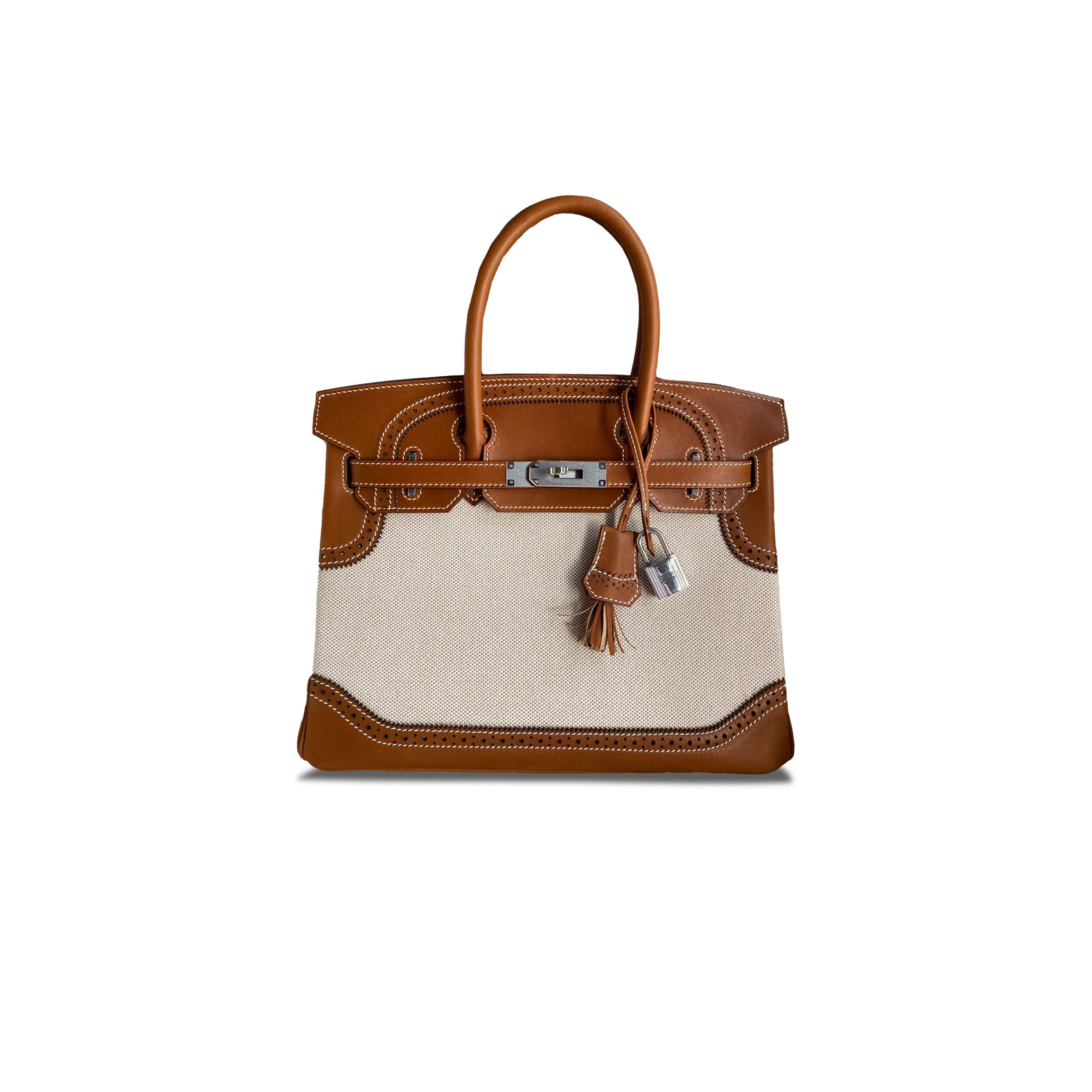 H**mes master birkin 30 saddle leather and dense woven fabric golden brown bag 7778852415 (30*22*15cm)